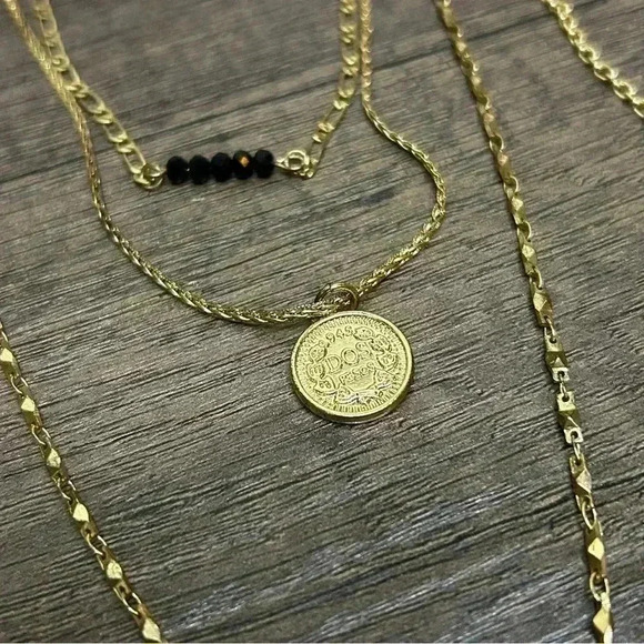 Gold Tone Four Strand Coin and Lion Pendants Necklace - Picture 7 of 7